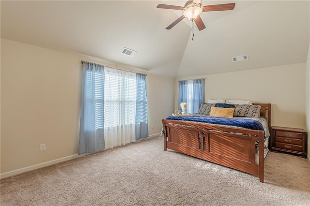 879 Tranquil Way, Hampton, GA 30228 - bedroom featuring carpet flooring, lofted ceiling, and a ceiling fan