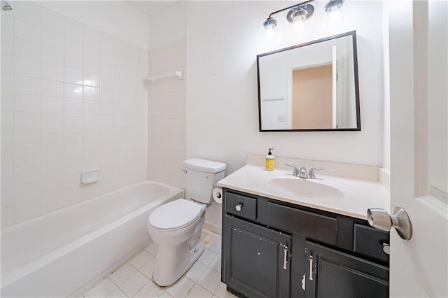 full bathroom featuring tile patterned flooring, shower / bathing tub combination, vanity, and toilet