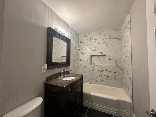 6538 N Sweetwater Rd, Lithia Springs, GA 30122 - bathroom with vanity, toilet, and shower / washtub combination