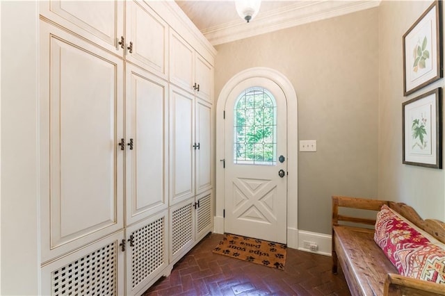 mudroom with crown molding