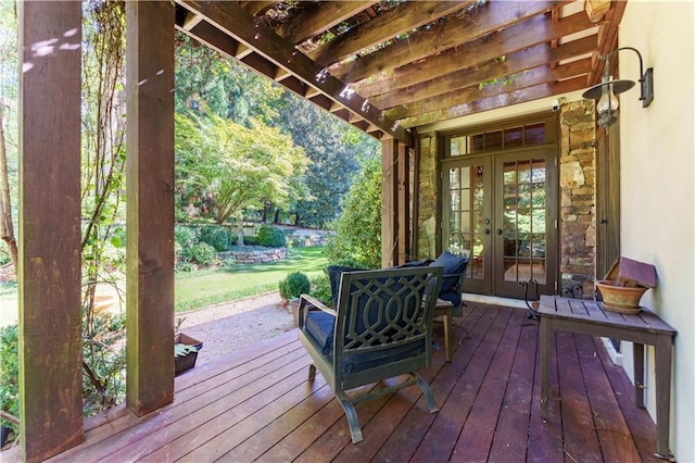 wooden deck with french doors