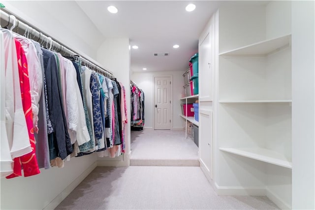 spacious closet with light colored carpet