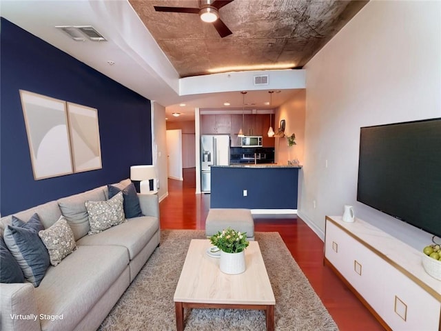 400 W Peachtree St NW Unit 3216, Atlanta, GA 30308 - living area featuring dark wood-style floors and ceiling fan