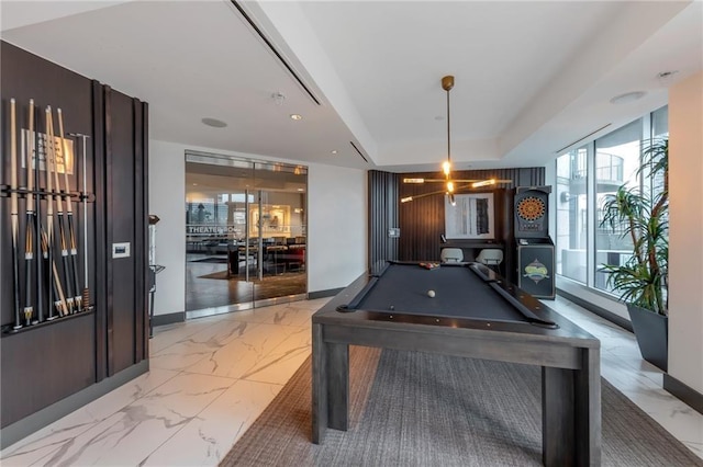 400 W Peachtree St NW Unit 3216, Atlanta, GA 30308 - playroom featuring billiards table, light marble finish flooring, and a raised ceiling