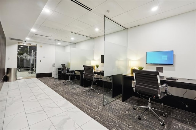 400 W Peachtree St NW Unit 3216, Atlanta, GA 30308 - office featuring marble look tile flooring and recessed lighting