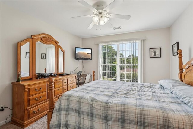bedroom with carpet floors and ceiling fan