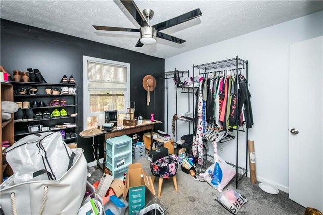 57 George Byrom Rd, Newnan, GA 30263 - office area featuring baseboards, carpet, a textured ceiling, and a ceiling fan