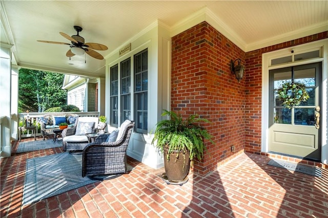 view of patio / terrace with ceiling fan and covered porch