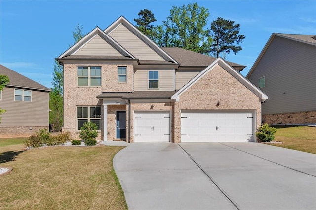 2021 Adam Acres Dr, Lawrenceville, GA 30043 - view of front of house with brick siding, a front lawn, a shingled roof, and driveway