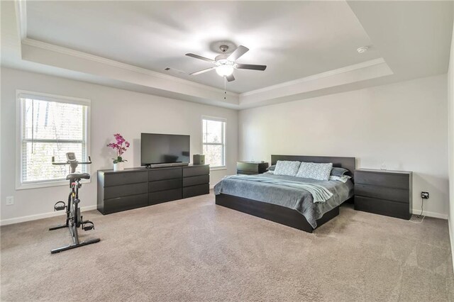 2021 Adam Acres Dr, Lawrenceville, GA 30043 - carpeted bedroom featuring baseboards, crown molding, and a raised ceiling
