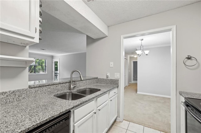 511 Barrington Hills Dr, Atlanta, GA 30350 - kitchen featuring light carpet, white cabinets, dishwasher, light stone countertops, and crown molding