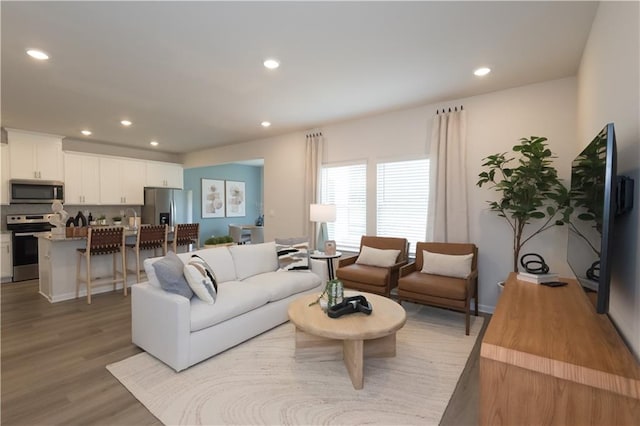 living room featuring light wood-type flooring