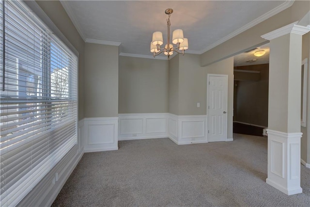 922 Gardenia Curv, Canton, GA 30114 - unfurnished room featuring a chandelier, wainscoting, light colored carpet, and ornamental molding