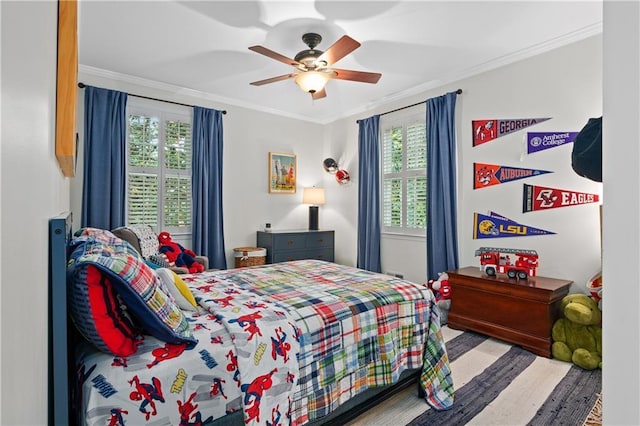 5545 Cross Gate Ct, Atlanta, GA 30327 - bedroom with multiple windows, ornamental molding, and ceiling fan