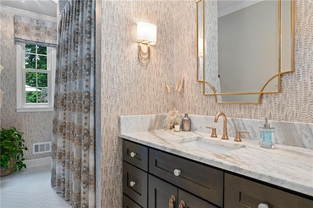 5545 Cross Gate Ct, Atlanta, GA 30327 - bathroom with ornamental molding and vanity