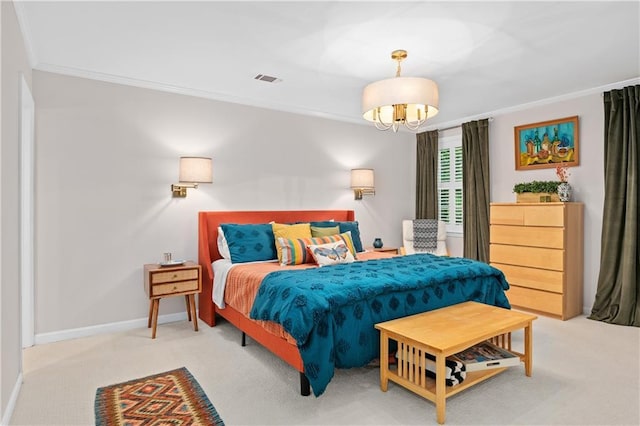 5545 Cross Gate Ct, Atlanta, GA 30327 - bedroom with crown molding, carpet floors, a chandelier, and baseboards