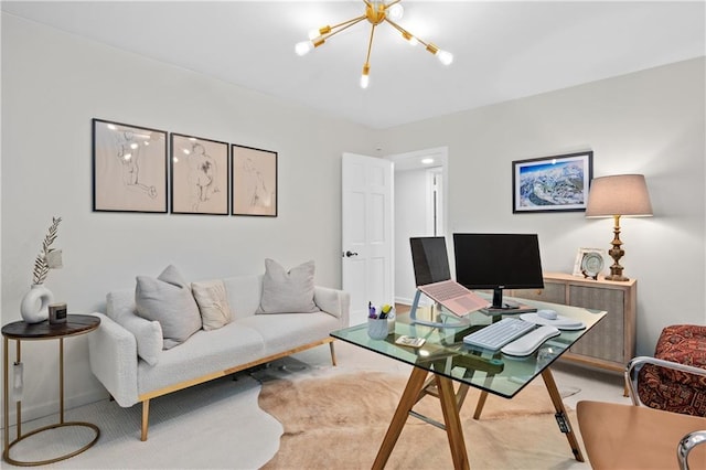 5545 Cross Gate Ct, Atlanta, GA 30327 - carpeted office with a chandelier and baseboards