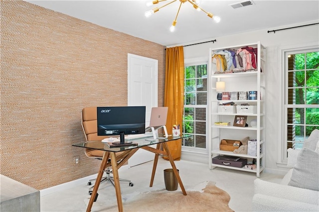 5545 Cross Gate Ct, Atlanta, GA 30327 - office featuring healthy amount of natural light and a chandelier