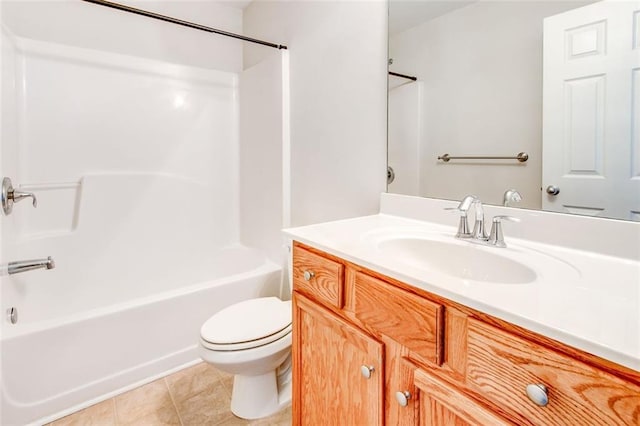 full bathroom with vanity, tile patterned flooring, shower / bathtub combination, and toilet