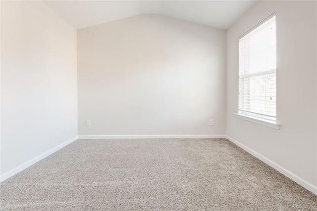 empty room featuring carpet floors, vaulted ceiling, and a wealth of natural light