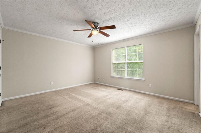 89 Cottonwood Loop, Dallas, GA 30132 - empty room featuring a ceiling fan, carpet flooring, ornamental molding, and a textured ceiling