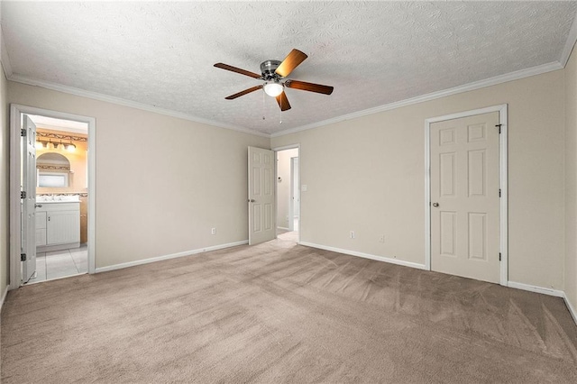 89 Cottonwood Loop, Dallas, GA 30132 - unfurnished bedroom with light carpet, a textured ceiling, connected bathroom, crown molding, and ceiling fan
