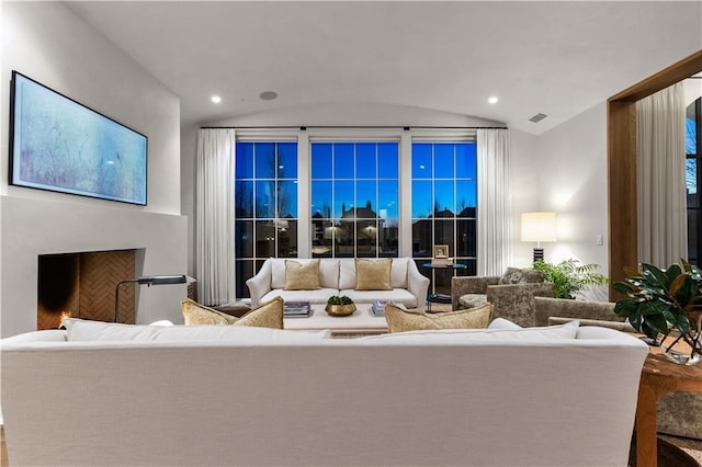 living room with lofted ceiling