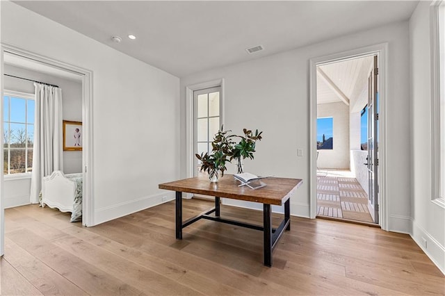 interior space with light hardwood / wood-style flooring