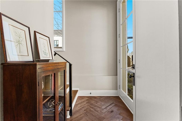 interior space featuring parquet floors