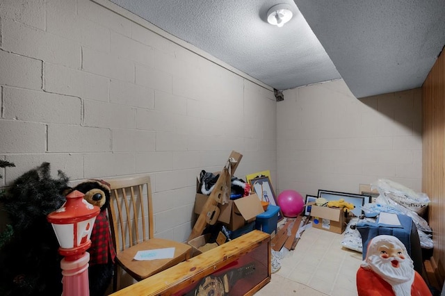 basement featuring a textured ceiling