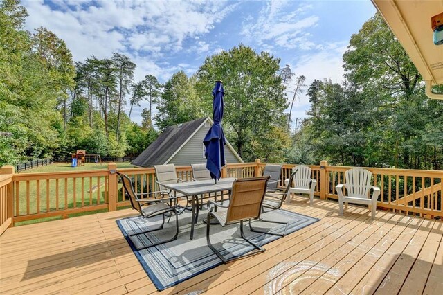 deck featuring a playground