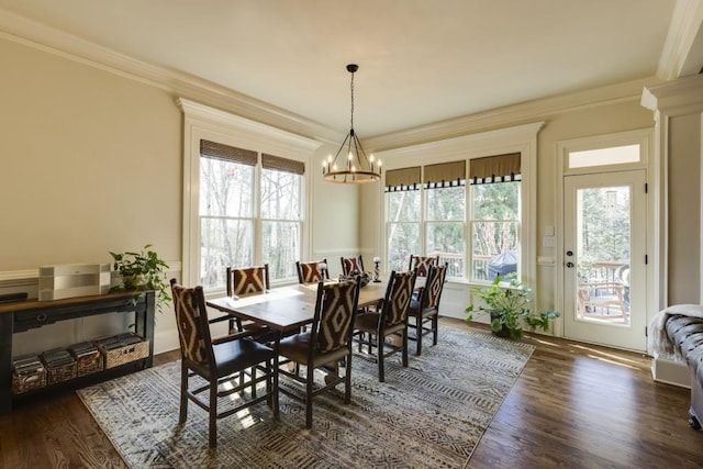 5284 Vernon Springs Trl, Sandy Springs, GA 30327 - dining space featuring a chandelier, plenty of natural light, crown molding, and dark wood-style floors