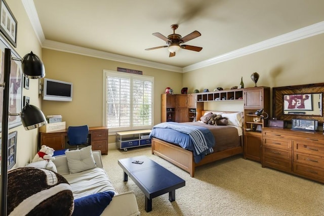5284 Vernon Springs Trl, Sandy Springs, GA 30327 - bedroom featuring light carpet, ornamental molding, and a ceiling fan