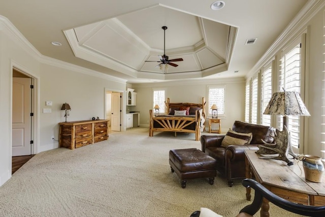 5284 Vernon Springs Trl, Sandy Springs, GA 30327 - bedroom featuring crown molding, carpet, a tray ceiling, and baseboards