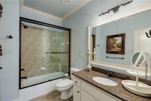 5284 Vernon Springs Trl, Sandy Springs, GA 30327 - full bath with vanity, enclosed tub / shower combo, toilet, ornamental molding, and tile patterned floors
