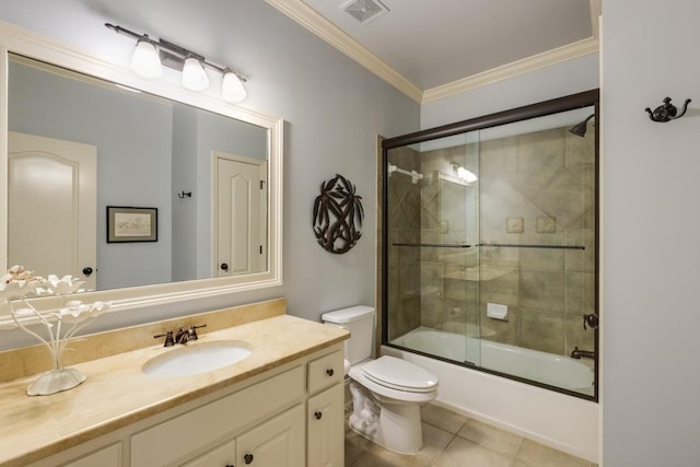 5284 Vernon Springs Trl, Sandy Springs, GA 30327 - full bathroom featuring vanity, ornamental molding, toilet, tile patterned flooring, and enclosed tub / shower combo
