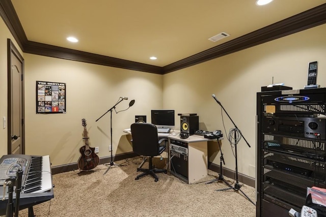 5284 Vernon Springs Trl, Sandy Springs, GA 30327 - office space with ornamental molding, carpet floors, baseboards, and recessed lighting