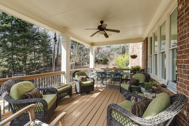 5284 Vernon Springs Trl, Sandy Springs, GA 30327 - wooden terrace featuring ceiling fan and outdoor dining space