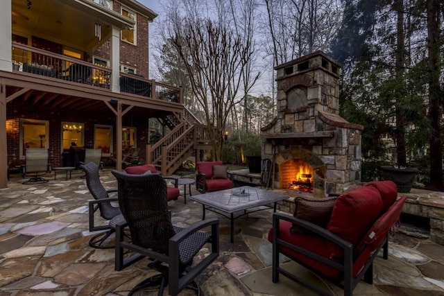5284 Vernon Springs Trl, Sandy Springs, GA 30327 - view of patio featuring an outdoor living space with a fireplace, stairway, and a wooden deck