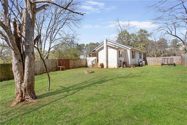 view of yard with a fenced backyard