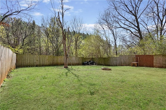 view of yard with a fenced backyard