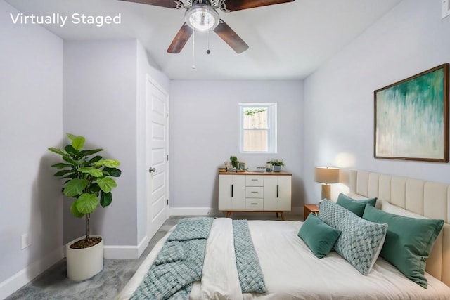 bedroom with carpet floors and ceiling fan