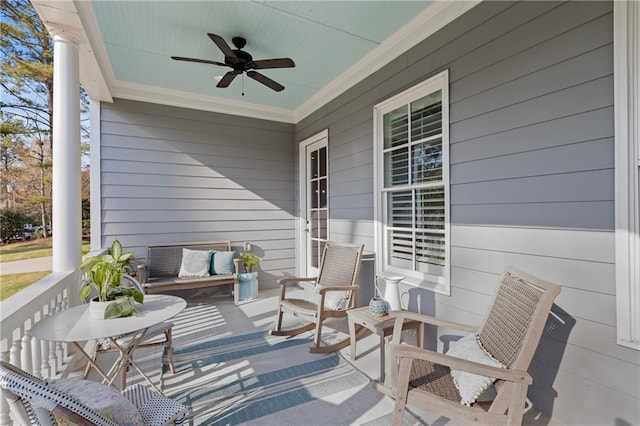 view of patio / terrace with covered porch and ceiling fan