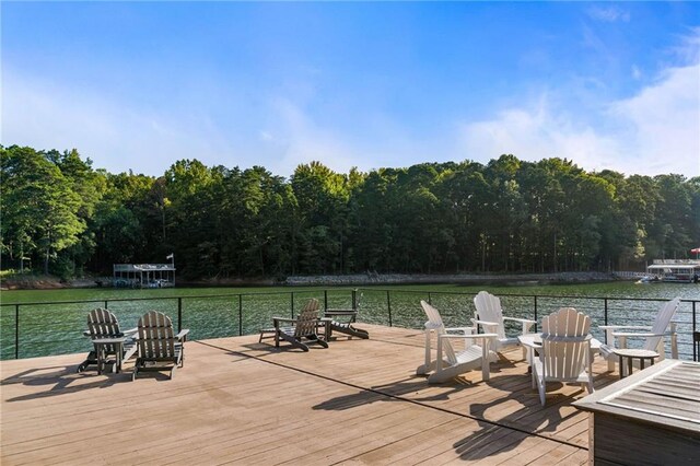 view of dock featuring a wooden deck