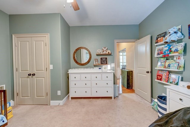 43 Morley Dr, Ellijay, GA 30540 - bedroom with light colored carpet, a ceiling fan, and baseboards