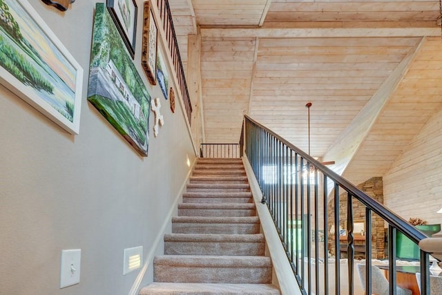 43 Morley Dr, Ellijay, GA 30540 - stairs featuring wood ceiling with exposed beams