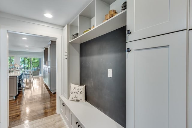 6144 Scott Dr, Flowery Branch, GA 30542 - mudroom with light wood-type flooring and recessed lighting