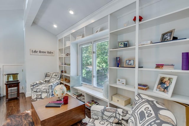 6144 Scott Dr, Flowery Branch, GA 30542 - living area featuring wood finished floors and built in shelves