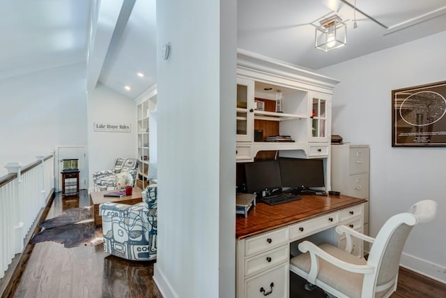 6144 Scott Dr, Flowery Branch, GA 30542 - home office with dark wood-style floors and baseboards