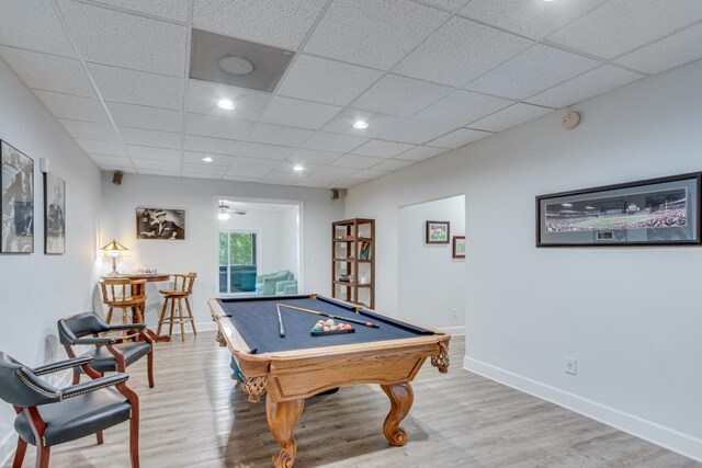 6144 Scott Dr, Flowery Branch, GA 30542 - rec room featuring wood finished floors, pool table, baseboards, and a paneled ceiling